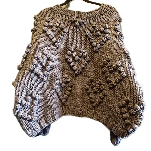 Wishlist Heart sweater S/M dark gray Valentines Day knit Pom Pom Sweater - Picture 9 of 16